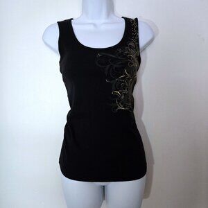 Lena Y2K Gold Rhinestone Graphic Tank Top